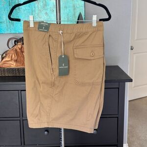 Mutual Weave Sz 48 Khaki Cotton Shorts Flat Front Drawstring Back Elastic NWTS
